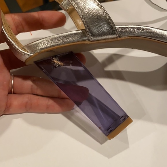 GUNMETAL Drea Silver Ankle Tie Clear Heels Sz 9.5 - Picture 16 of 16